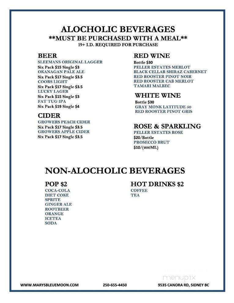 Mary's Bleue Moon Cafe - Sidney, BC menu_pic