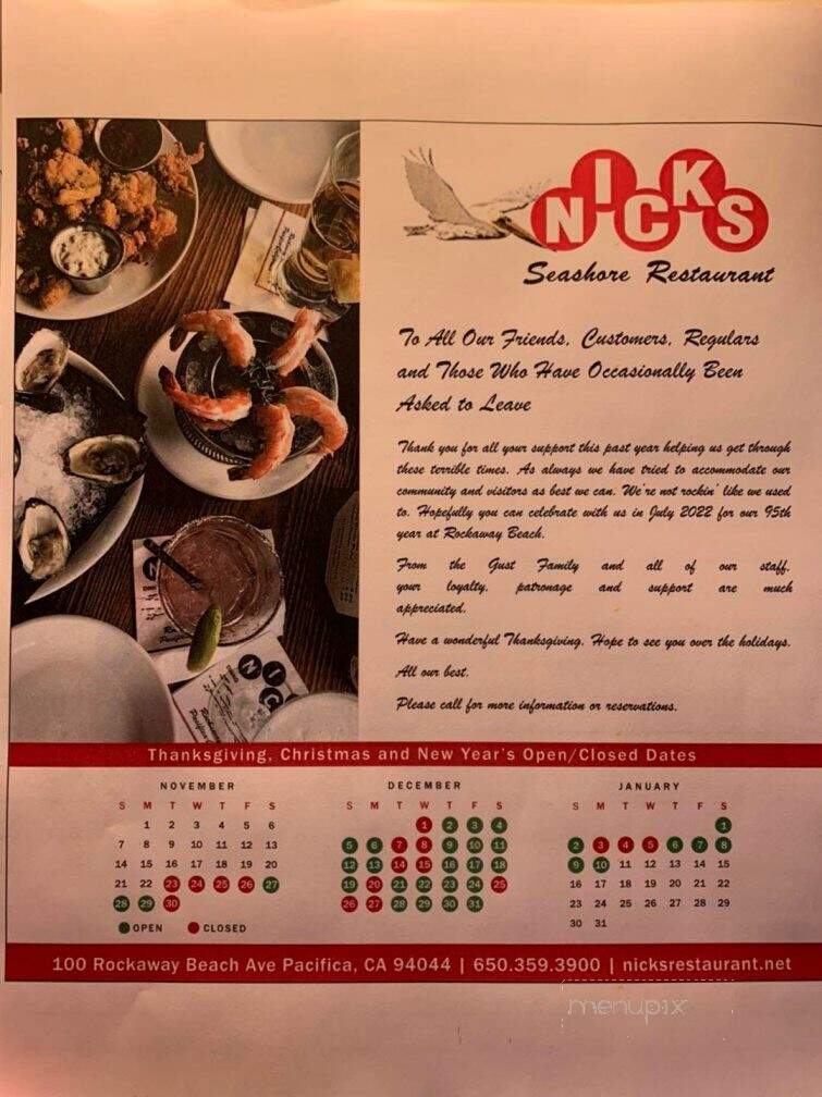 Nick's Rockaway - Pacifica, CA menu_pic