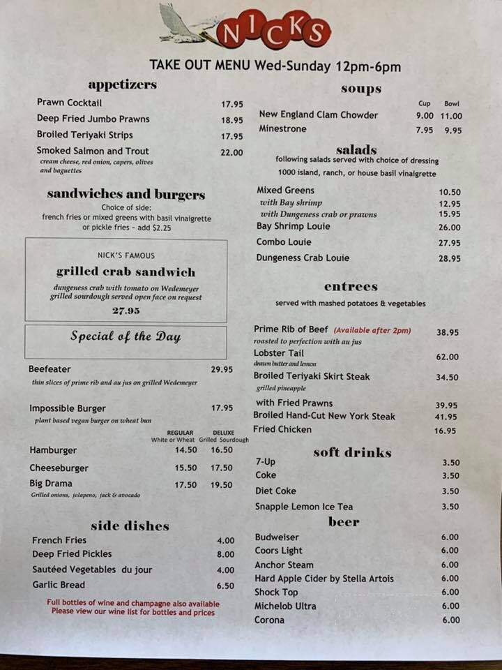 Nick's Rockaway - Pacifica, CA menu_pic