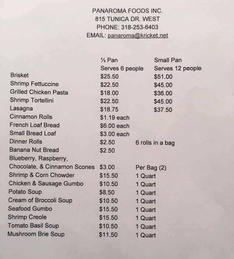 Panaroma Foods - Marksville, LA menu_pic
