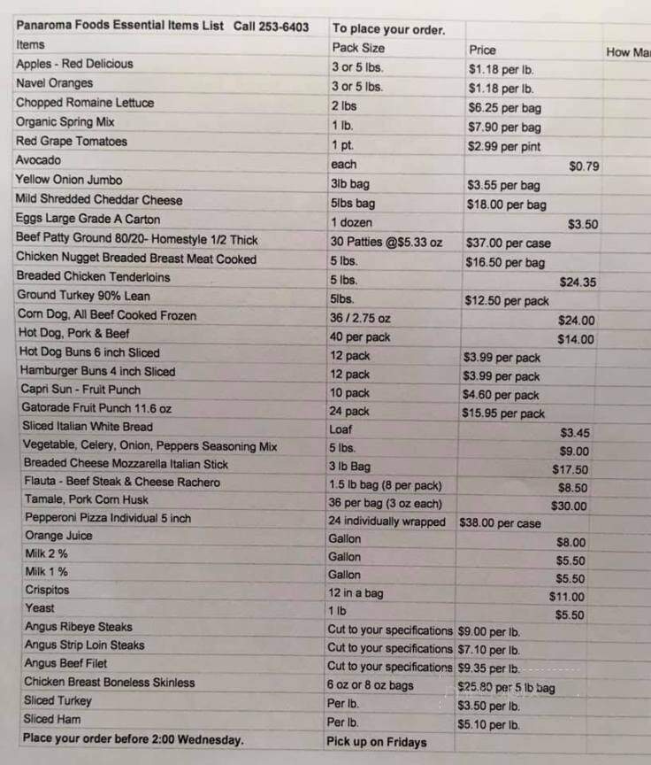 Panaroma Foods - Marksville, LA menu_pic