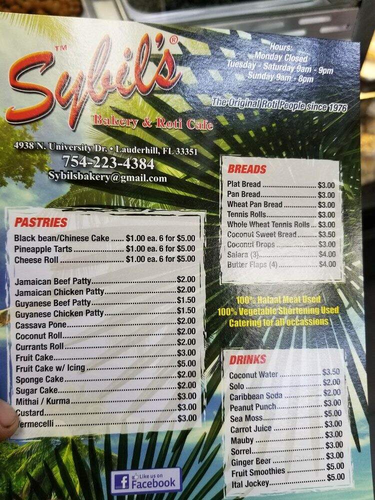 Sybil's Bakery & Roti Cafe - Lauderhill, FL menu_pic