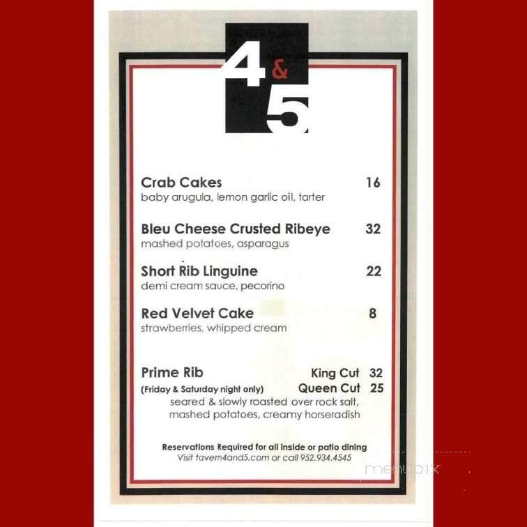 Tavern 4 & 5 - Eden Prairie, MN menu_pic