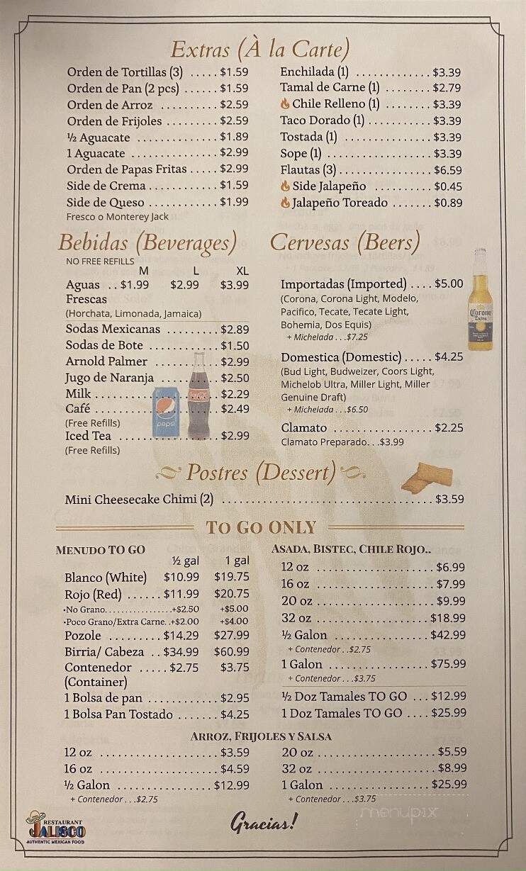 Tortilleria Jalisco & Restaurant - Tucson, AZ menu_pic