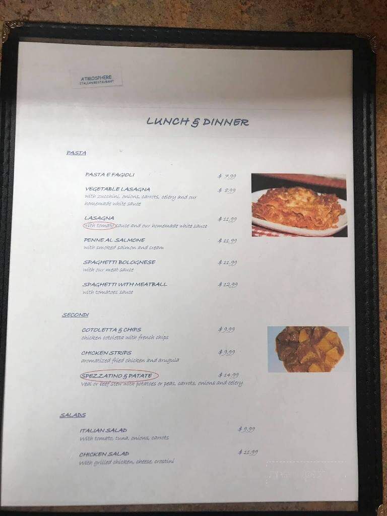 Atmosphere Italian Restaurant - Sarasota, FL menu_pic