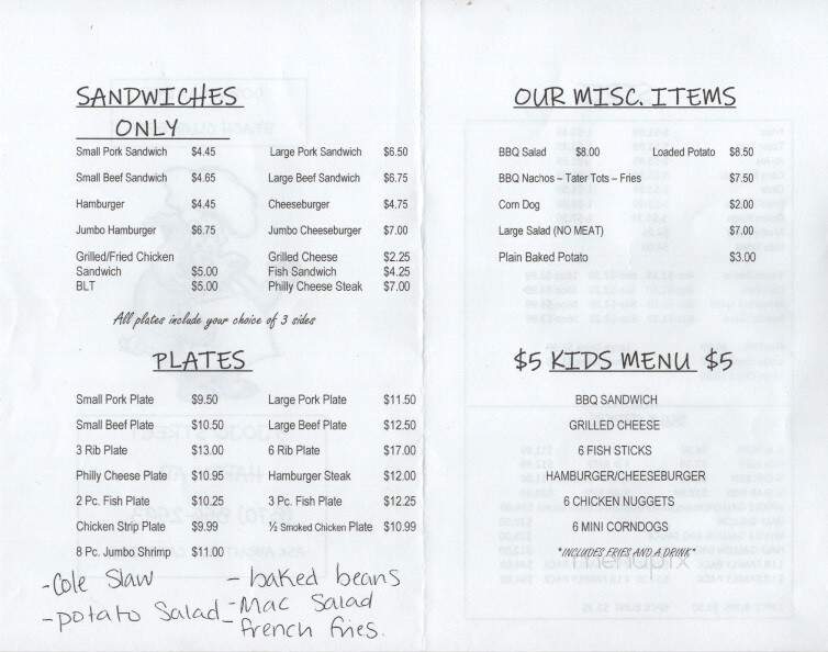 Beach Club BBQ - Hardy, AR menu_pic