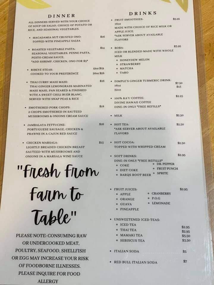 Dimple Cheek Cafe & Local Market - Mountain View, HI menu_pic