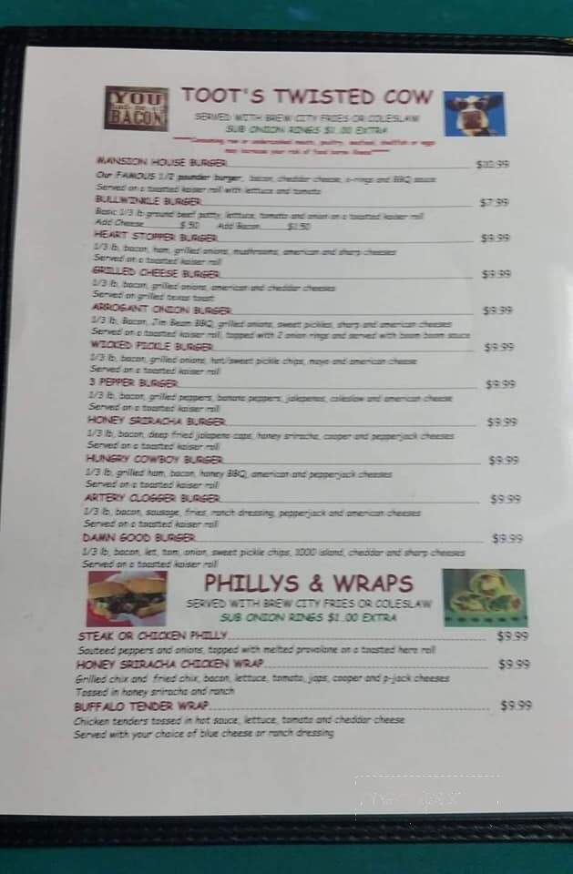 Mansion House Bar & Grill - Watsontown, PA menu_pic