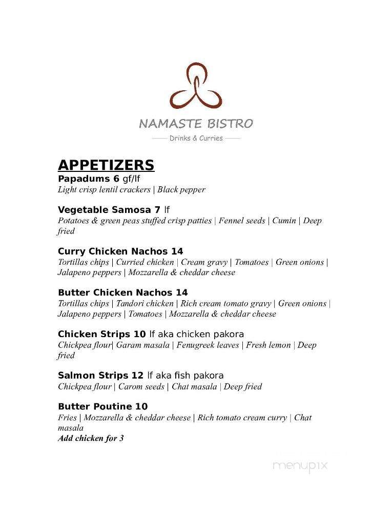 Namaste Bistro - Miramichi, NB menu_pic