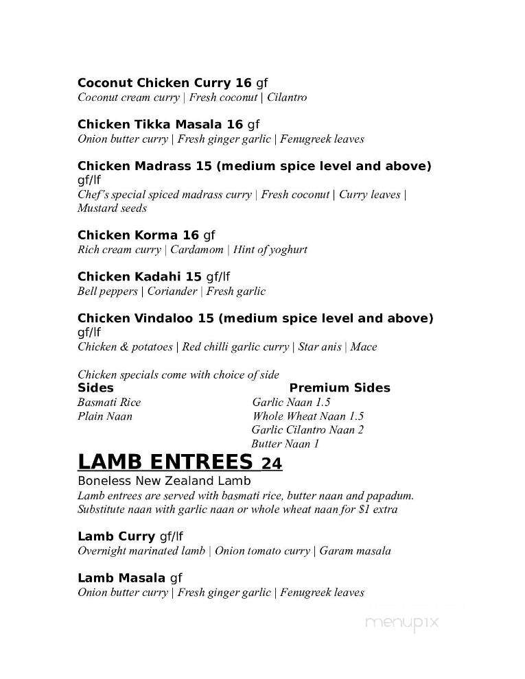 Namaste Bistro - Miramichi, NB menu_pic