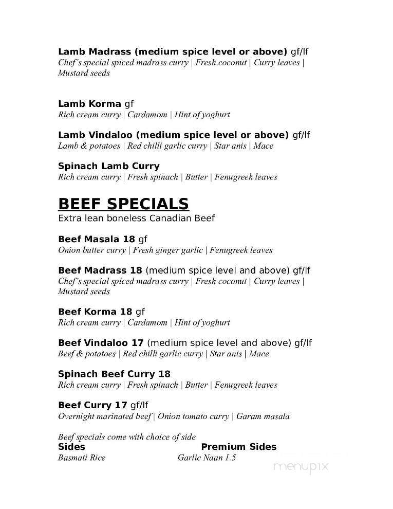Namaste Bistro - Miramichi, NB menu_pic