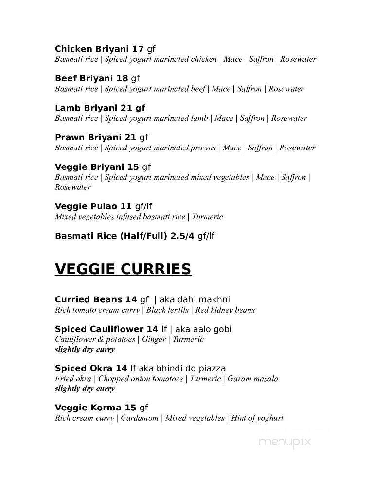 Namaste Bistro - Miramichi, NB menu_pic