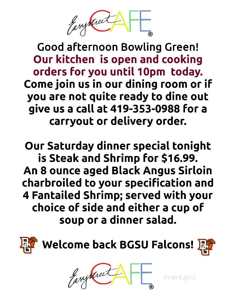 Easy Street Cafe - Bowling Green, OH menu_pic