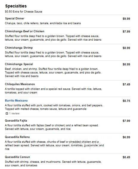 El Barril Mexican Grill - Maryville, TN menu_pic