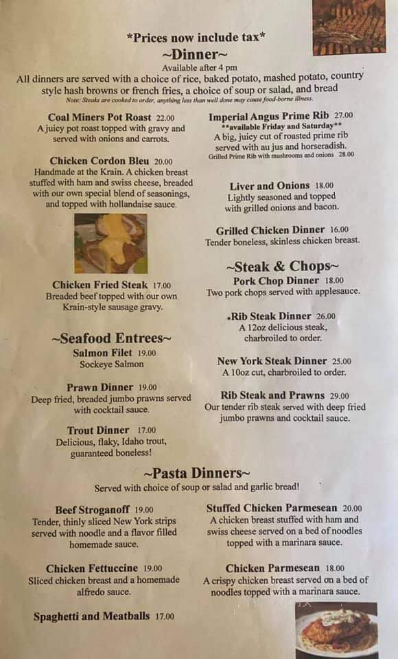 Krain Corner Restaurant - Enumclaw, WA menu_pic