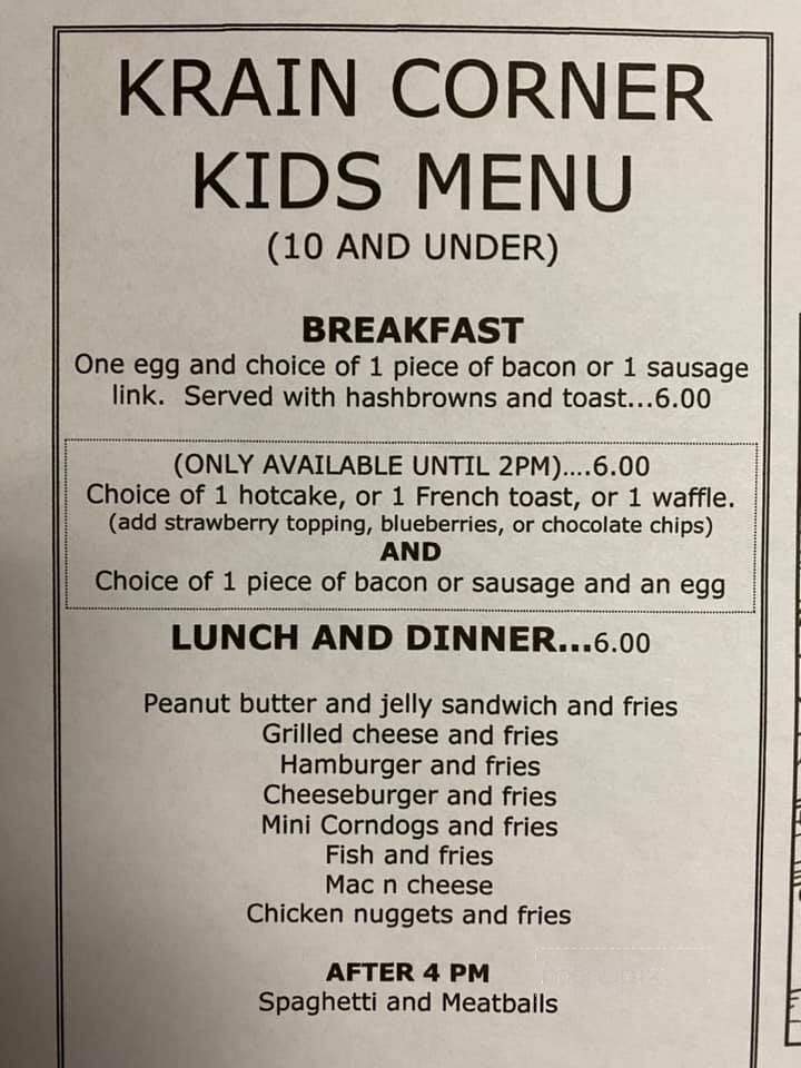 Krain Corner Restaurant - Enumclaw, WA menu_pic