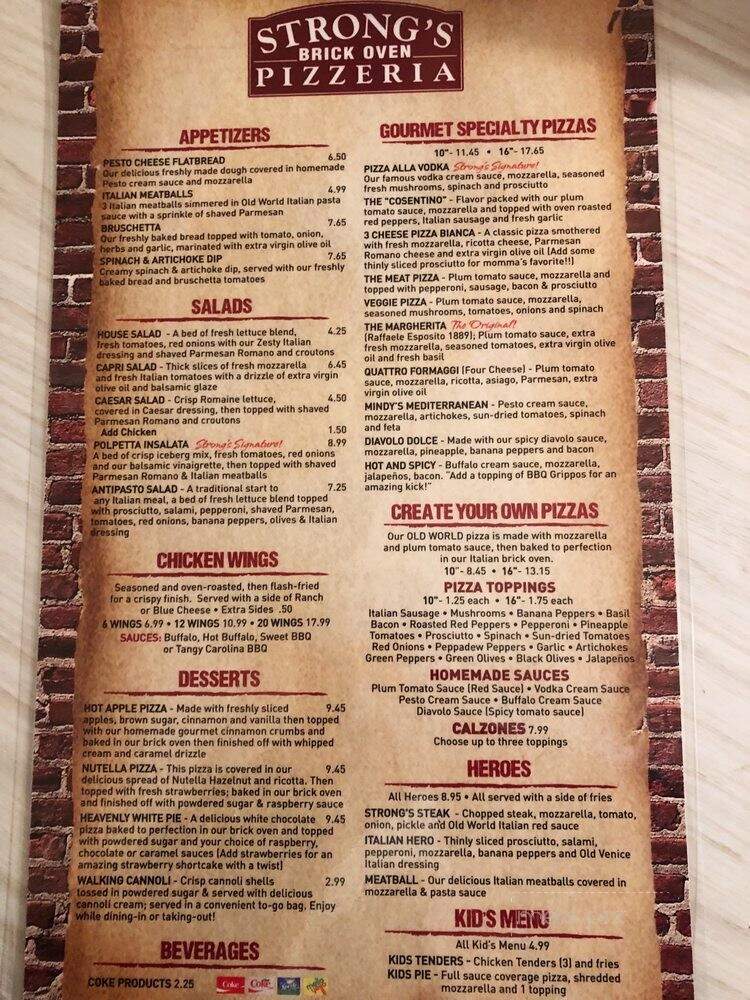 Strong's Brick Oven Pizzeria - Reading, OH menu_pic