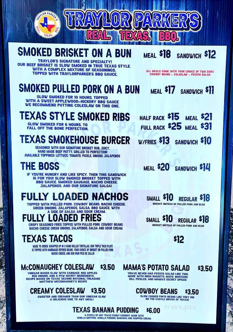 Traylor Parker's Real Texas BBQ - Charing Cross, ON menu_pic