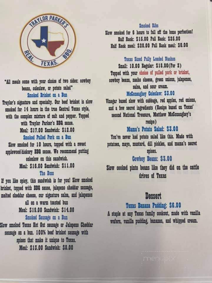 Traylor Parker's Real Texas BBQ - Charing Cross, ON menu_pic