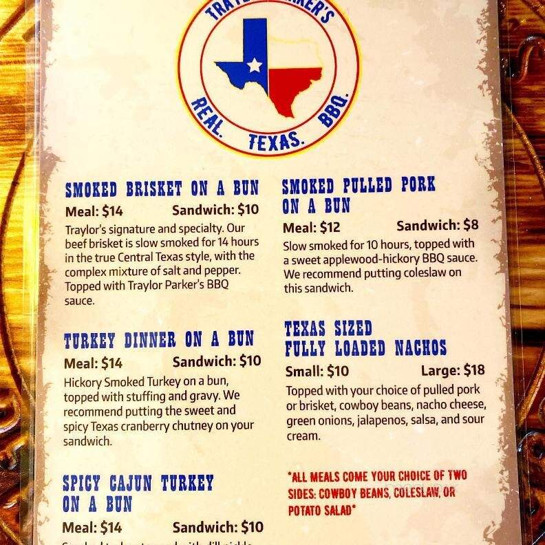 Traylor Parker's Real Texas BBQ - Charing Cross, ON menu_pic