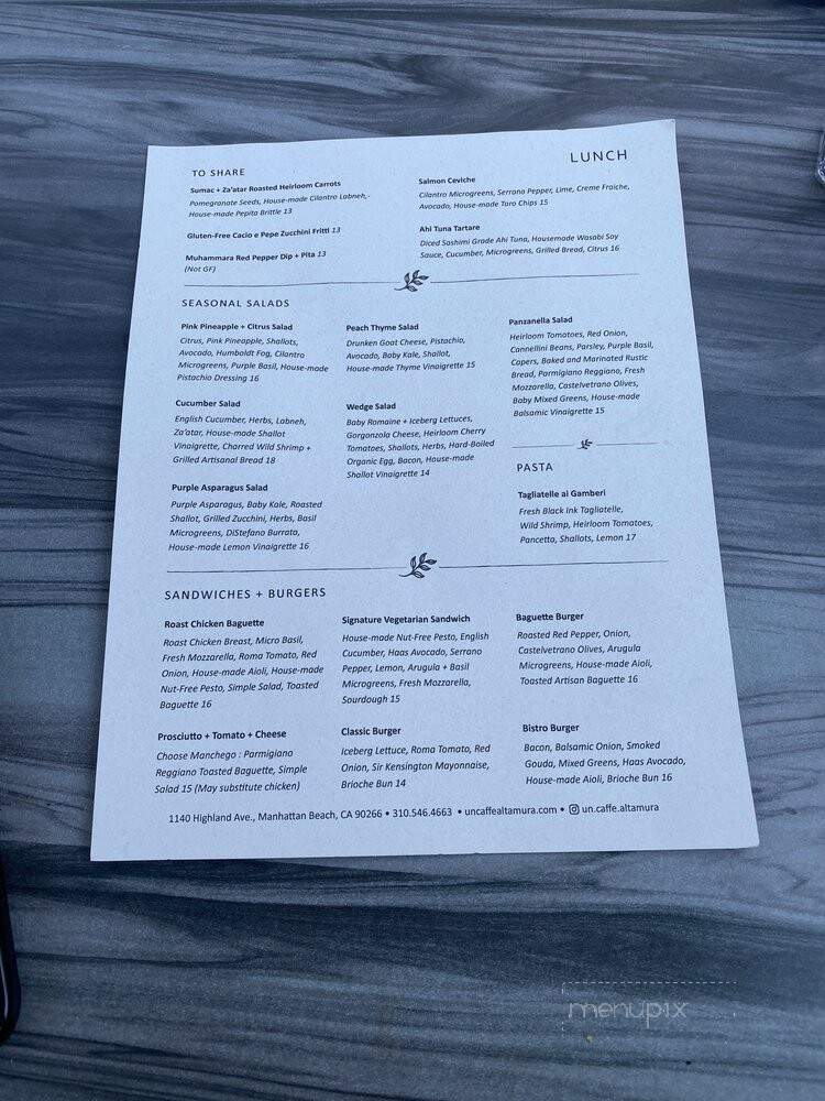 Un Caffe Altamura - Manhattan Beach, CA menu_pic