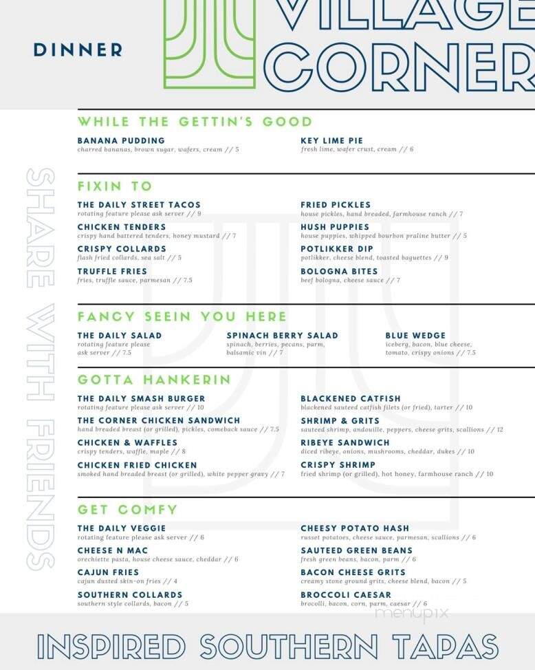 Village Corner Comfort Kitchen & Bar - CONCORD, NC menu_pic