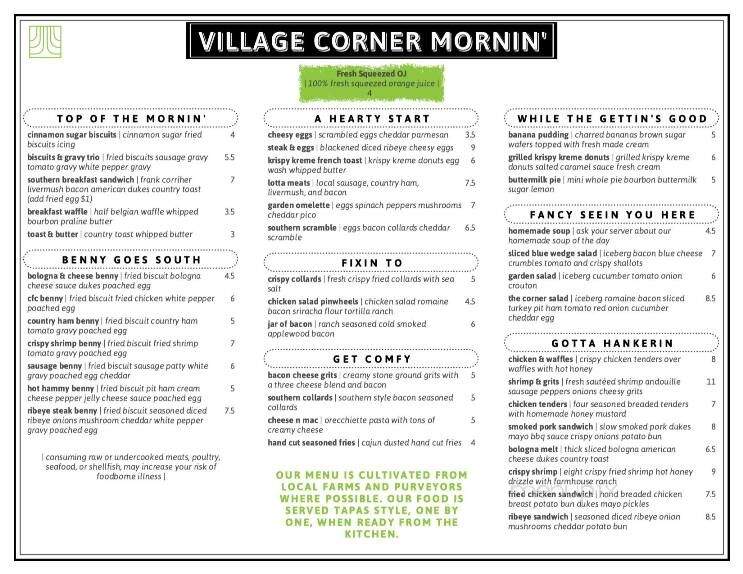 Village Corner Comfort Kitchen & Bar - CONCORD, NC menu_pic