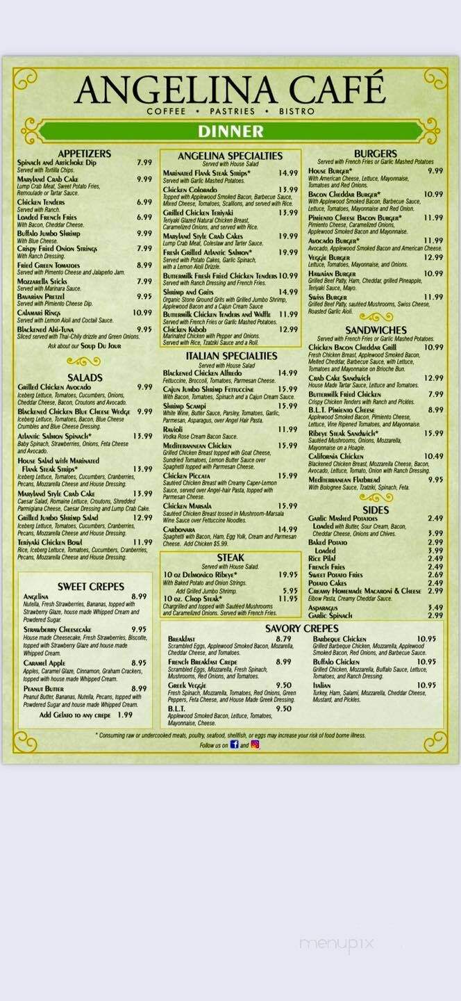 Angelina's European Cafe - Burlington, NC menu_pic