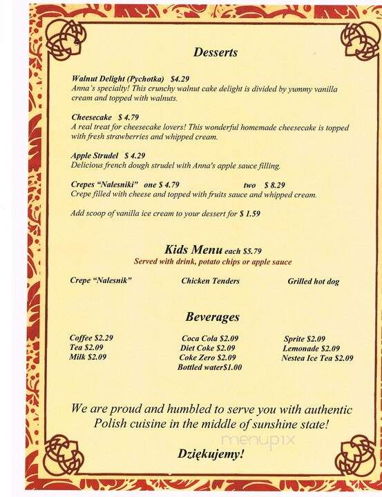 Anna's Polish Restaurant - Winter Park, FL menu_pic