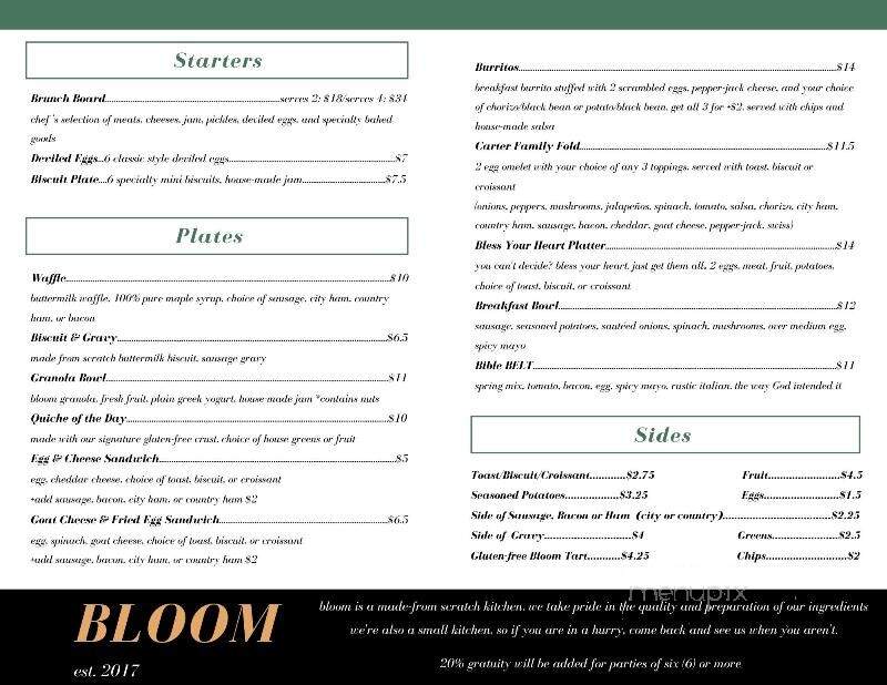 Bloom Cafe And Listening Room - Bristol, TN menu_pic