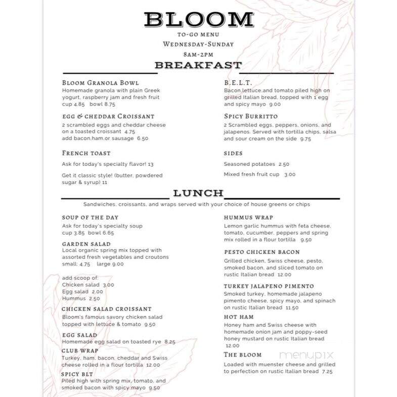 Bloom Cafe And Listening Room - Bristol, TN menu_pic