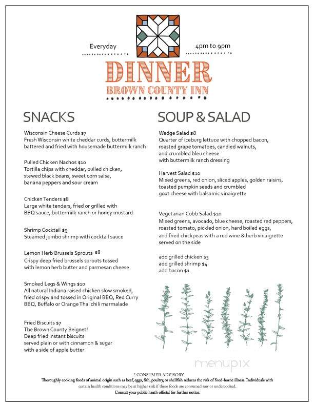 Brown County Inn - Corn Crib Lounge - Nashville, IN menu_pic