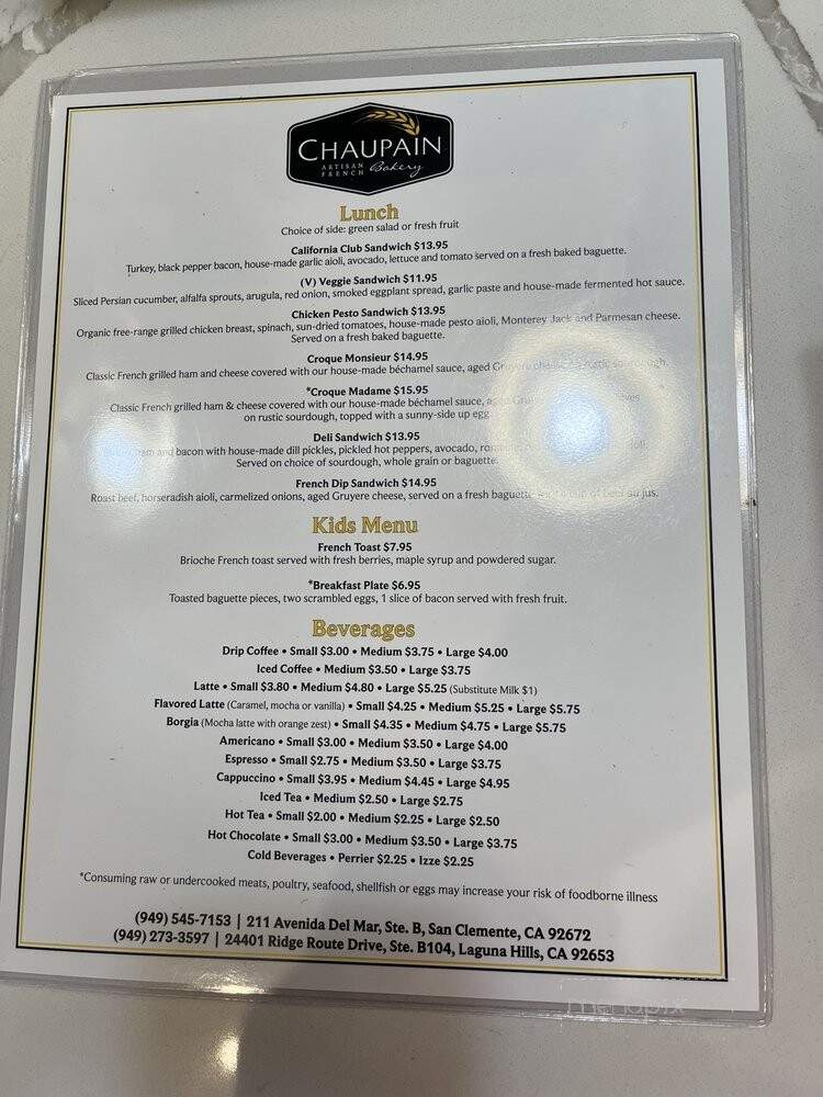 Chaupain Bakery - San Clemente, CA menu_pic