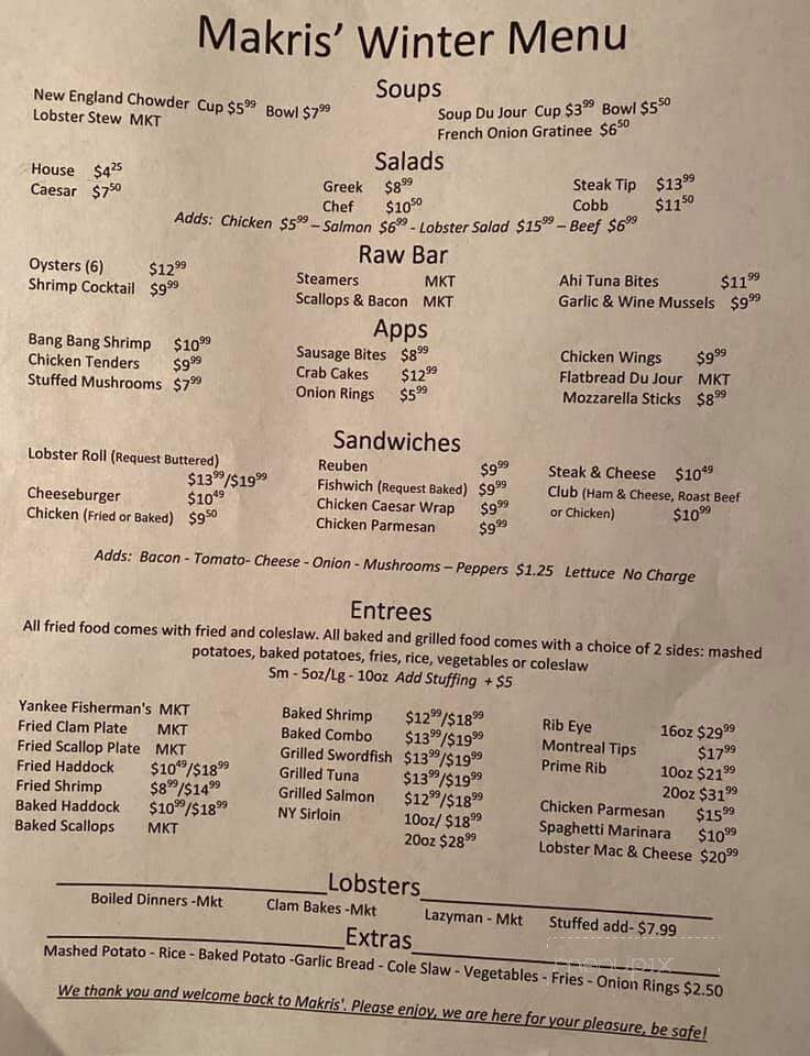 Makris Lobster & Steak House - Concord, NH menu_pic