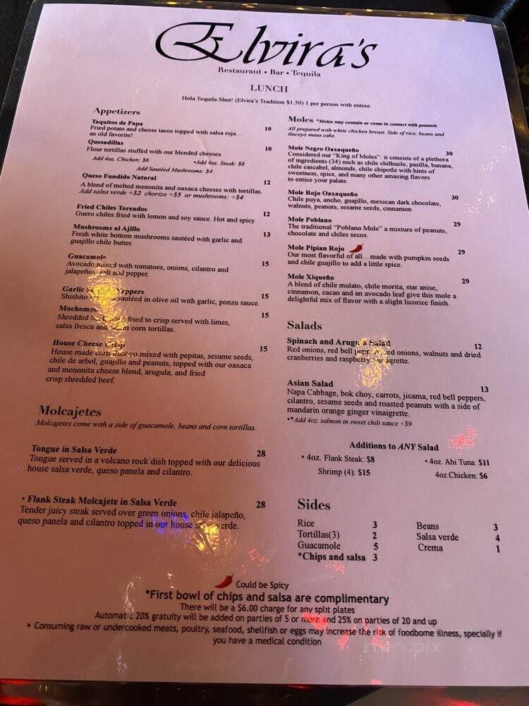 Elvira's Restaurant - Tubac, AZ menu_pic
