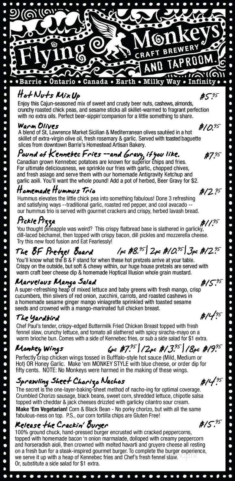 Flying Monkeys Craft Brewery - Barrie, ON menu_pic