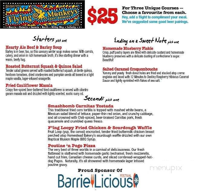 Flying Monkeys Craft Brewery - Barrie, ON menu_pic