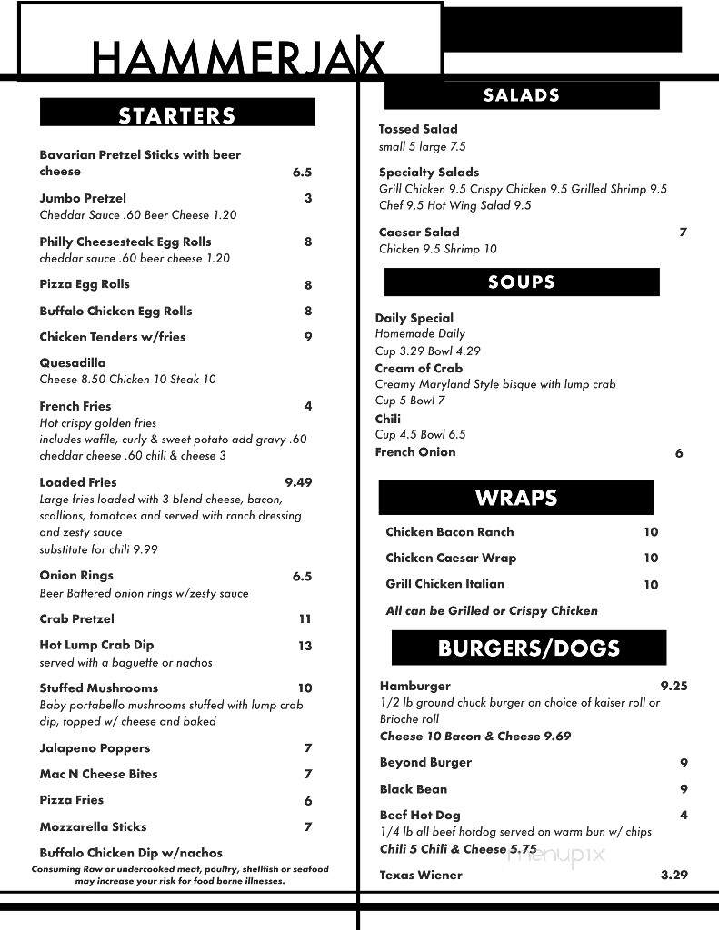 Hammerjax Bar & Grill - Clifton, PA menu_pic