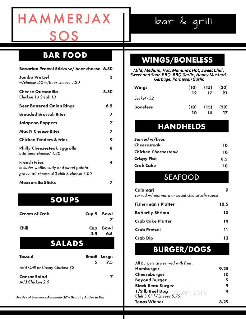 Hammerjax Bar & Grill - Clifton, PA menu_pic