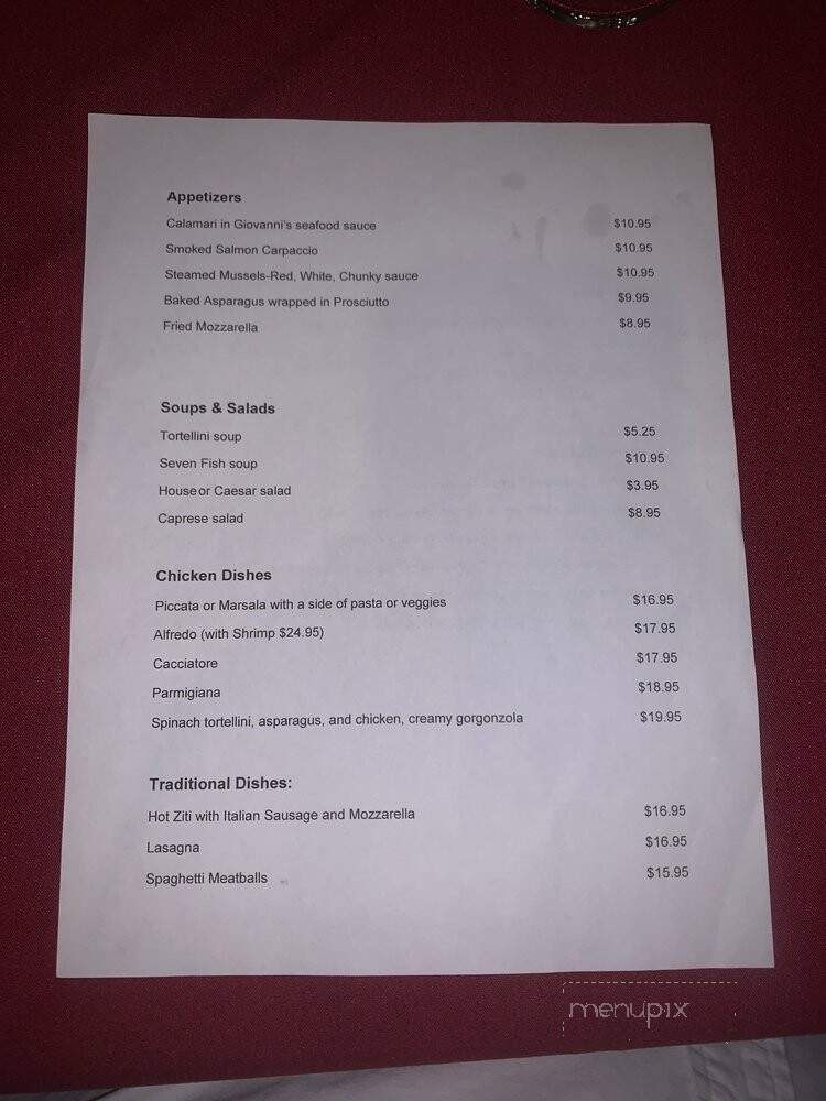 Giovanni's Italian Restaurant - Greenville, SC menu_pic