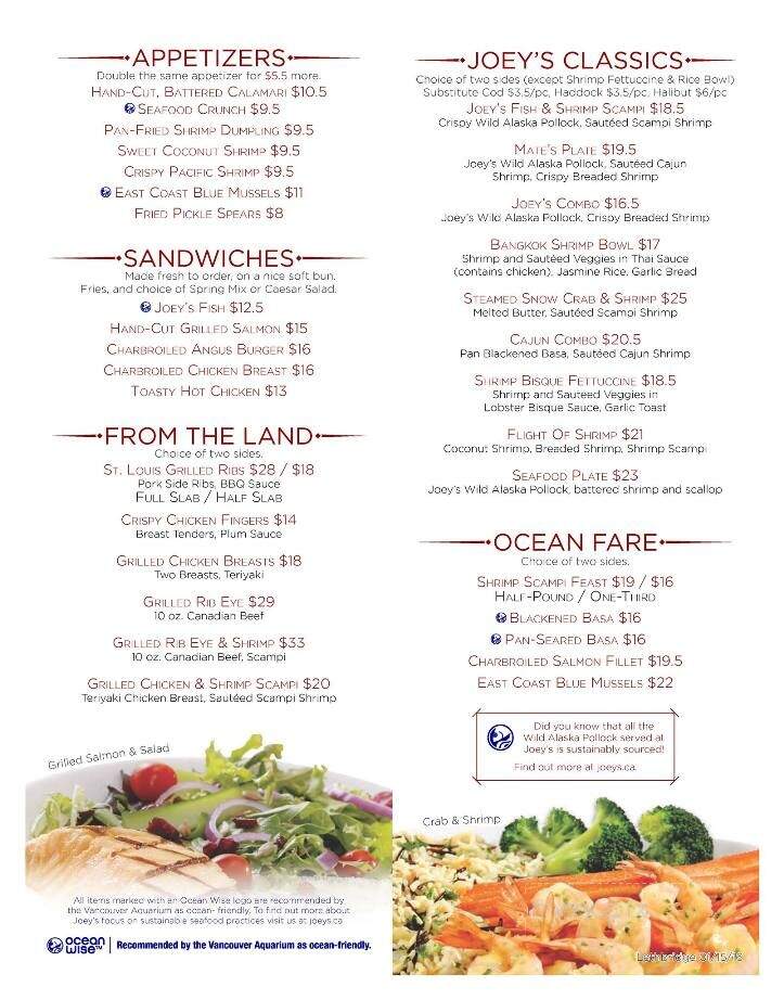 Joey's Only Seafood Restaurants - Lethbridge, AB menu_pic
