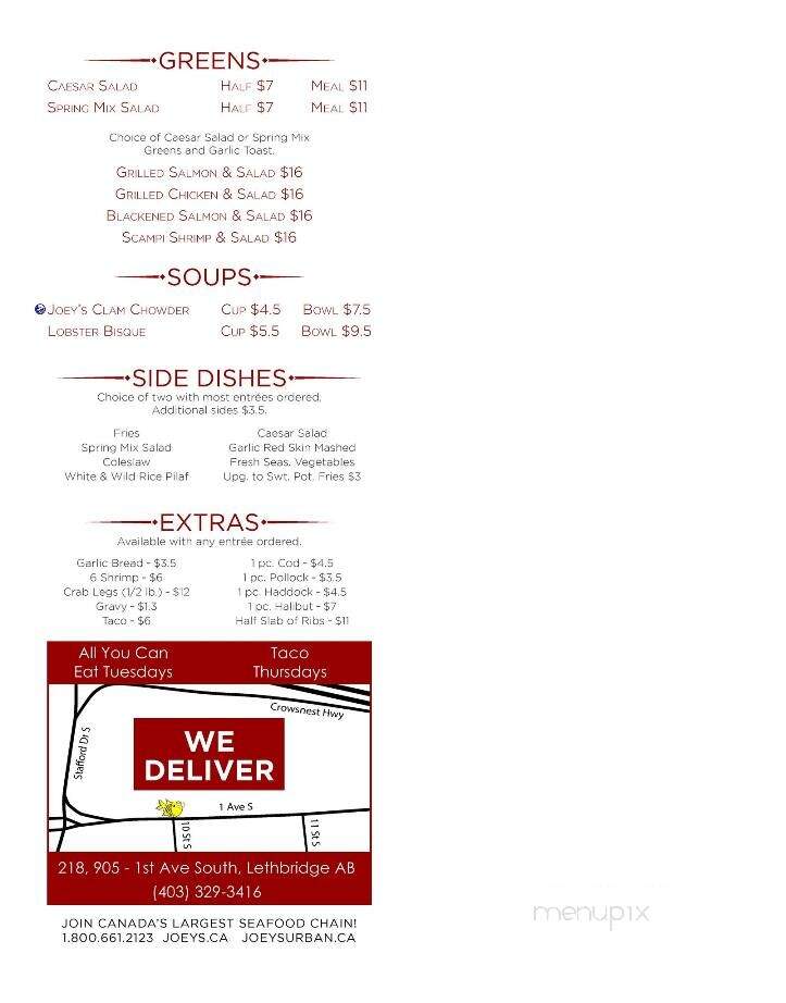 Joey's Only Seafood Restaurants - Lethbridge, AB menu_pic