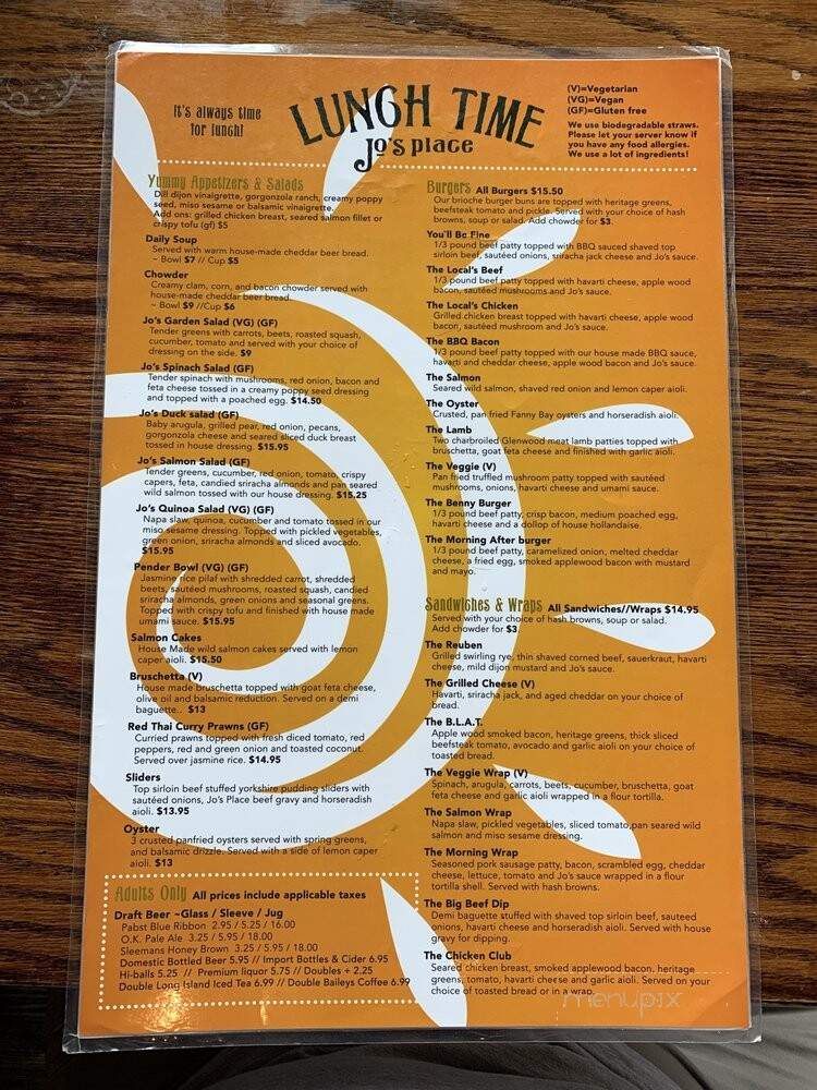 Jo's Place - Pender Island, BC menu_pic