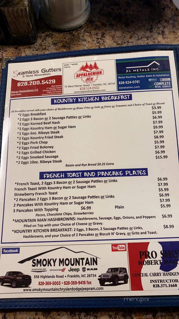 Kountry Kitchen - Franklin, NC menu_pic