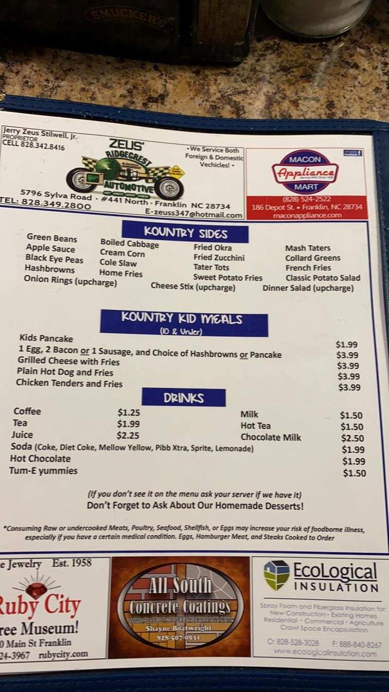 Kountry Kitchen - Franklin, NC menu_pic