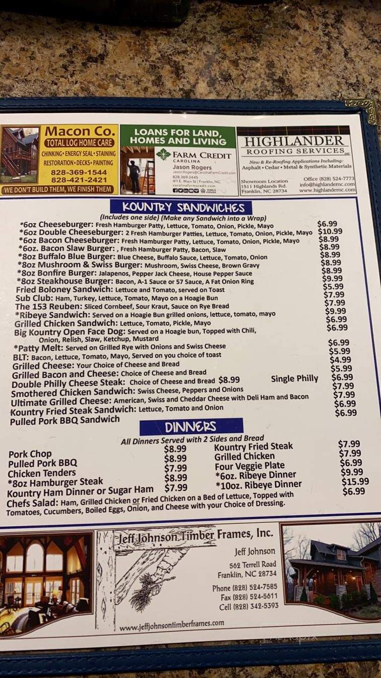 Kountry Kitchen - Franklin, NC menu_pic