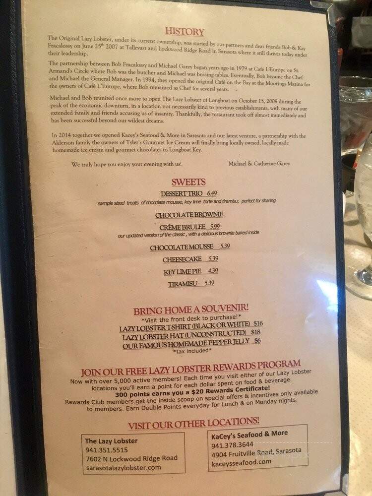 The Lazy Lobster of Longboat Key - Longboat Key, FL menu_pic