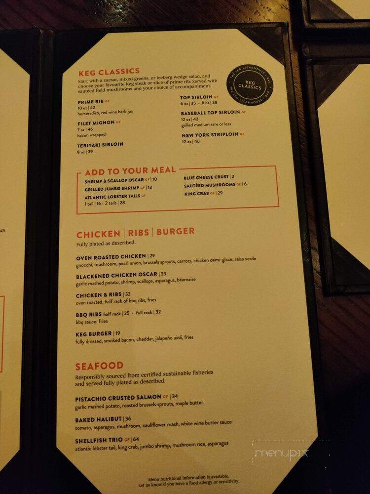 Keg Steakhouse & Bar - Coquitlam, BC menu_pic