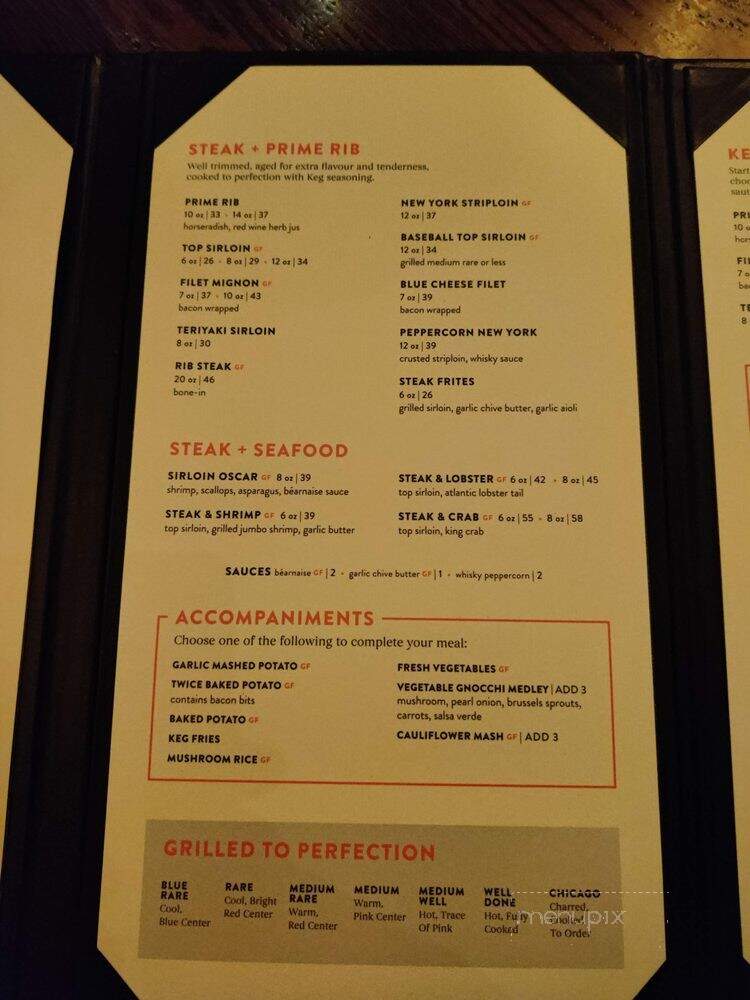 Keg Steakhouse & Bar - Coquitlam, BC menu_pic