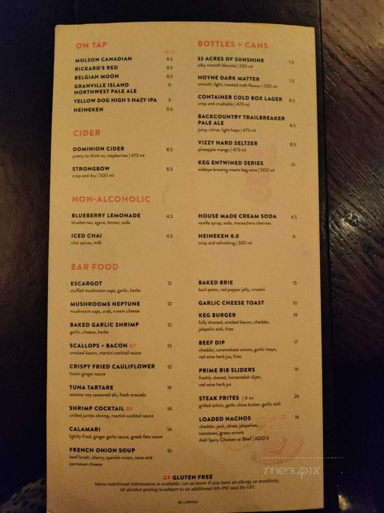 Keg Steakhouse & Bar - Coquitlam, BC menu_pic